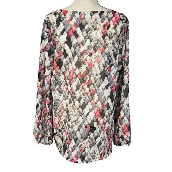 Liz Claiborne Large Top Abstract Long Balloon Sleeves Semi-Sheer Lightweight - Picture 5 of 9